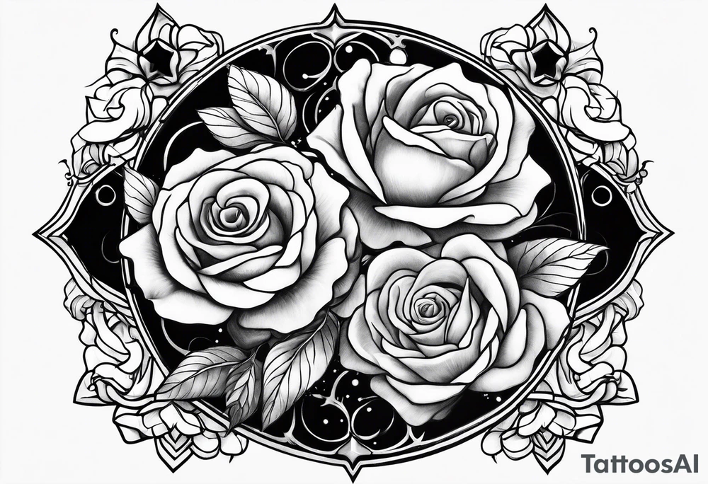 Tesseract with big roses and small stars tattoo idea