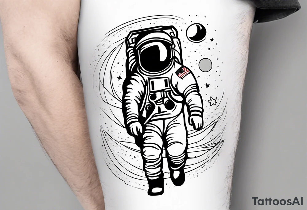 man on the moon space theme arm sleeve tattoo idea
