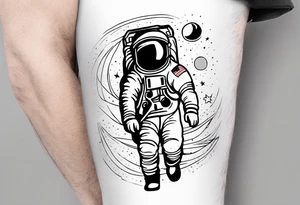 man on the moon space theme arm sleeve tattoo idea