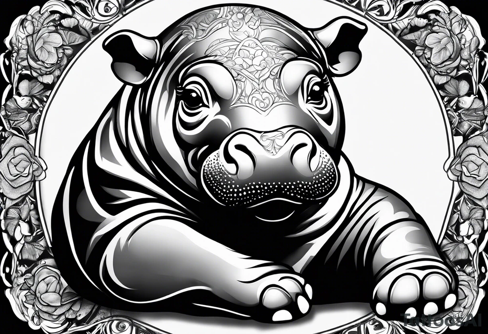 Baby hippo sitting wrapped in a swaddle tattoo idea