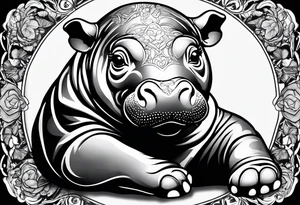 Baby hippo sitting wrapped in a swaddle tattoo idea