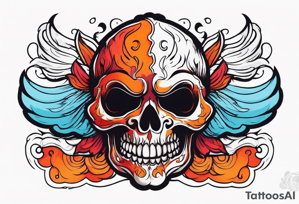 Ghost of skull that is red and orange tattoo idea