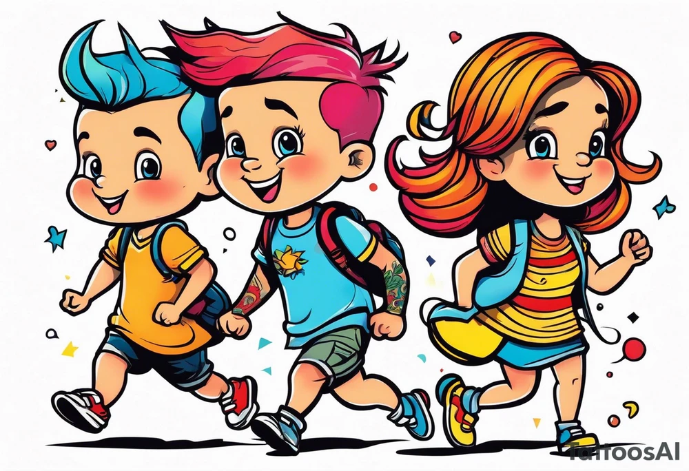 1 boy 2 girls walking tattoo idea