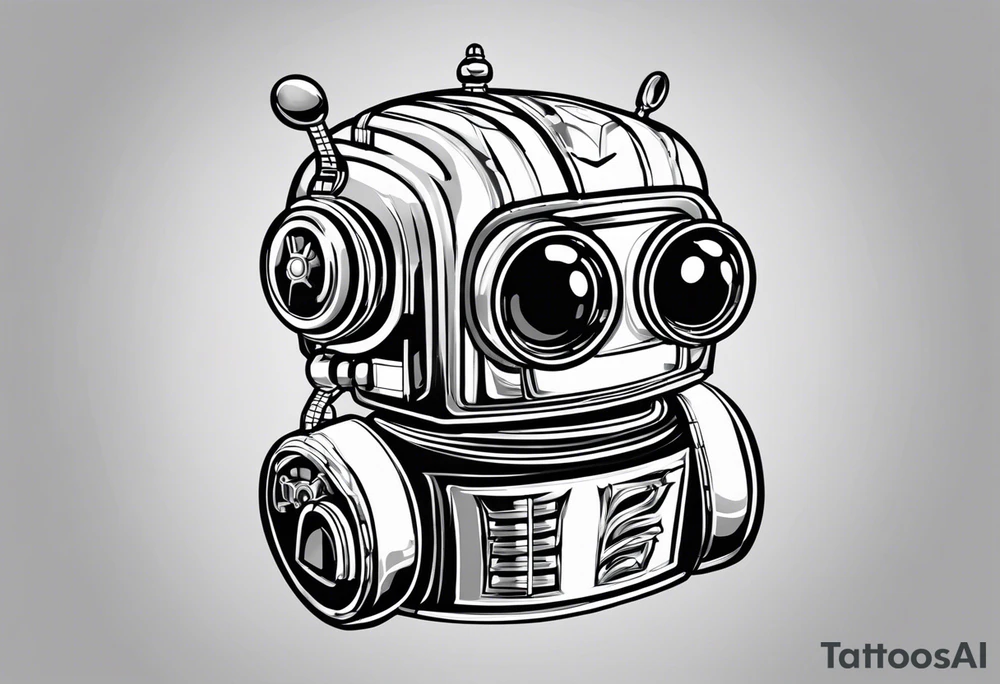 Physically, Bender is a shiny, metal robot with a prominent beer belly, two antenna-like protrusions on his head, and a distinctive square jaw. He has a compartment in his chest which he uses to store various items, often stolen. tattoo idea