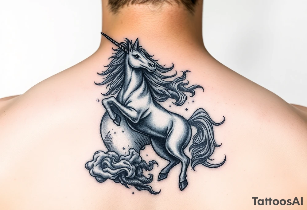 Dark unicorn rising from smoke tattoo idea
