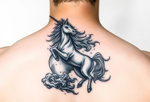 Dark unicorn rising from smoke tattoo idea