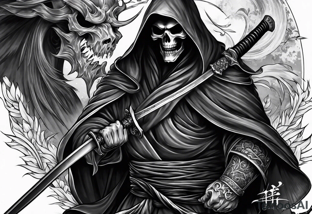 Katana and grim reaper tattoo idea