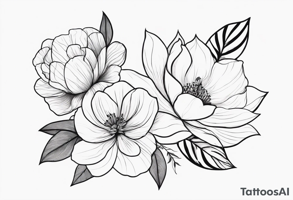 floral and elegant. line work connected tattoo idea