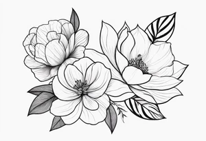 floral and elegant. line work connected tattoo idea
