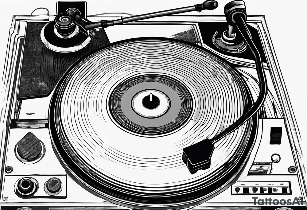 A recordplayer fineline minimalistic roftop from above tattoo idea