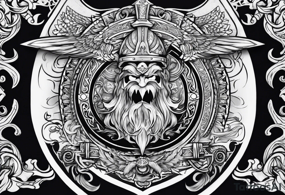 Valhalla sword shield banner tattoo idea