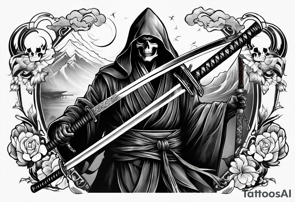 katana with grim reaper tattoo idea