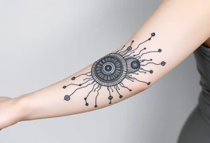 Bio-Mechanical internal computer, binary code, symbolism for 6 kids, 5 boys and youngest is a girl tattoo idea