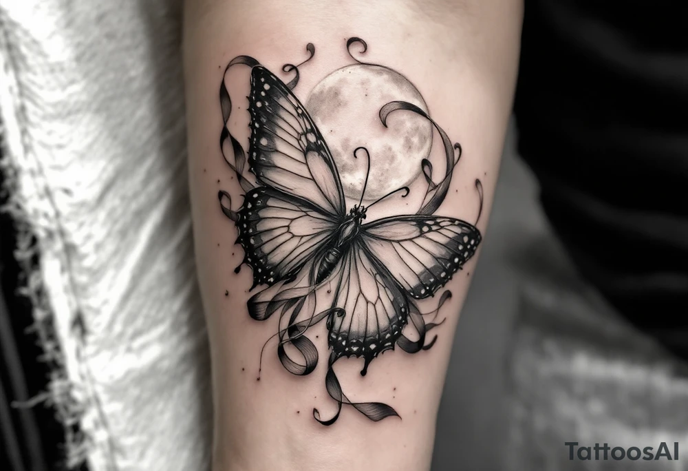 ethereal butterfly with flowing silk ribbons in moonlight tattoo idea ethereal butterfly with flowing silk ribbons in moonlight tattoo idea
