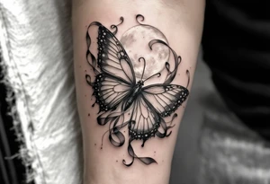 ethereal butterfly with flowing silk ribbons in moonlight tattoo idea