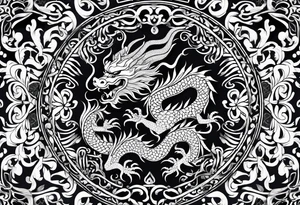 vietnamese patterns, black and white, full back, include a dragon tattoo idea