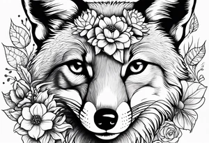 fox, realistic, face, flowers tattoo idea