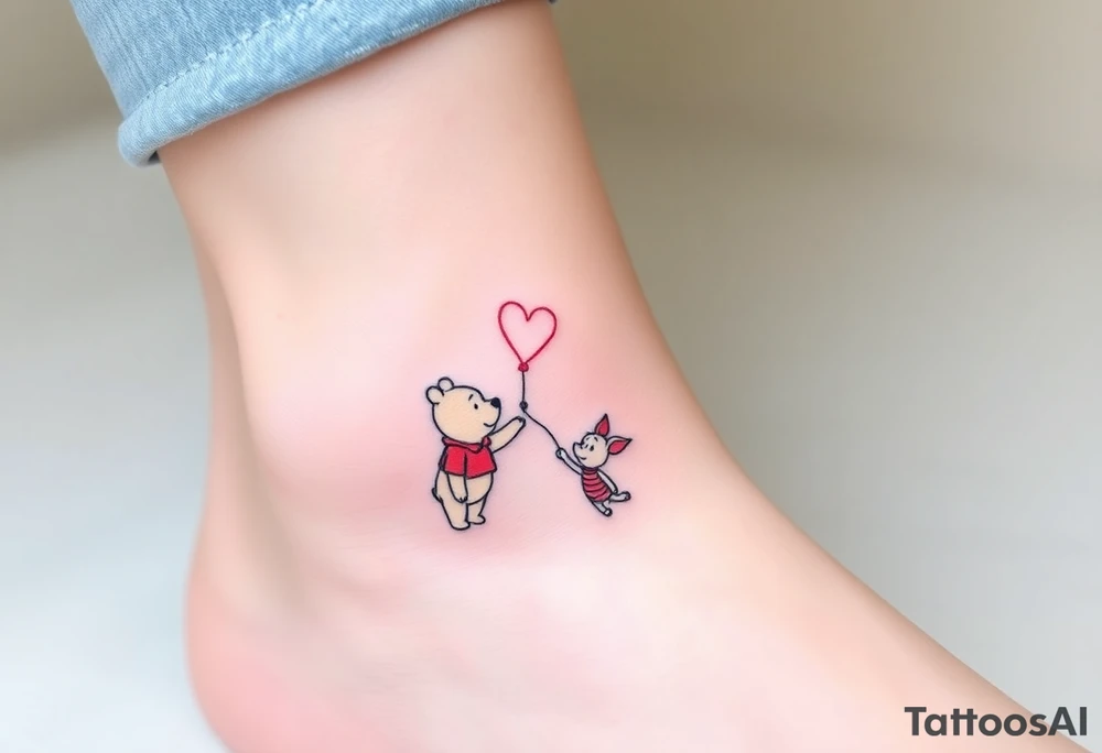 Winnie the Pooh and piglet with a flying heart 
balloon tattoo idea