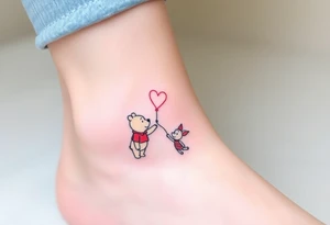 Winnie the Pooh and piglet with a flying heart 
balloon tattoo idea