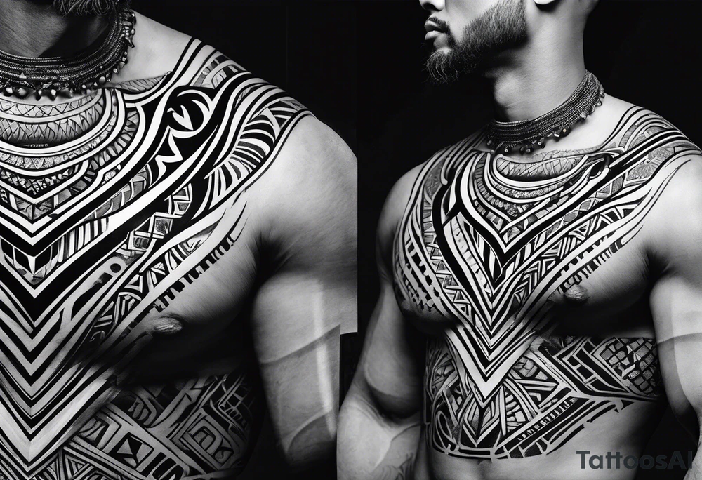 Nigerian pattern tribal tattoo on left chest to deltoid tattoo idea