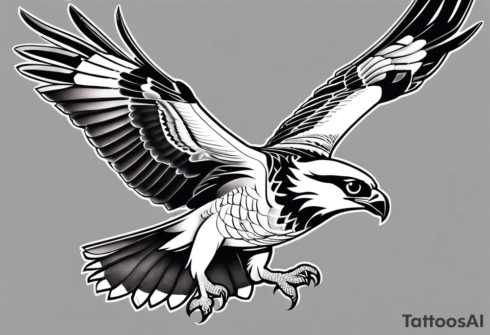 Geometric osprey in flight tattoo idea