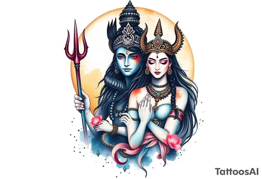 Lord Shiva, Godess Kali, Godess Lilith Together with the moon in the background tattoo idea
