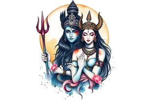 Lord Shiva, Godess Kali, Godess Lilith Together with the moon in the background tattoo idea