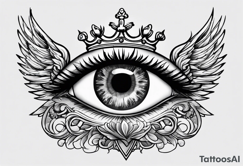 big eye with wings and crown tattoo idea