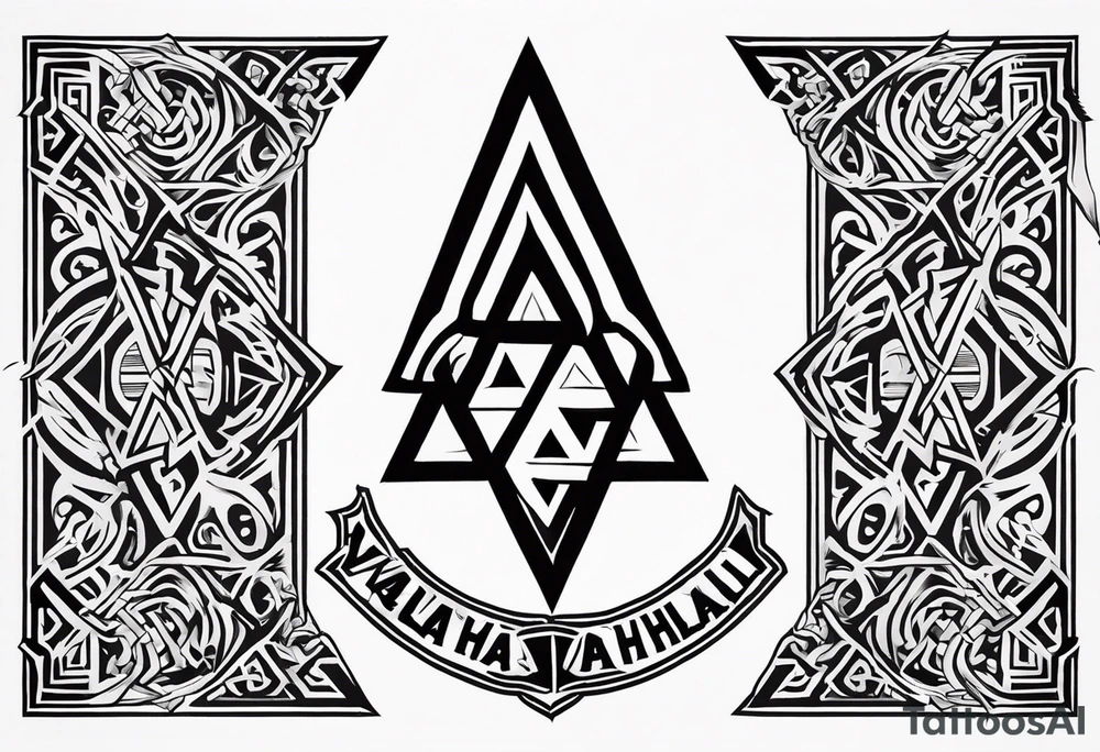 Valhalla fire
Sword shield valknut axe tattoo idea