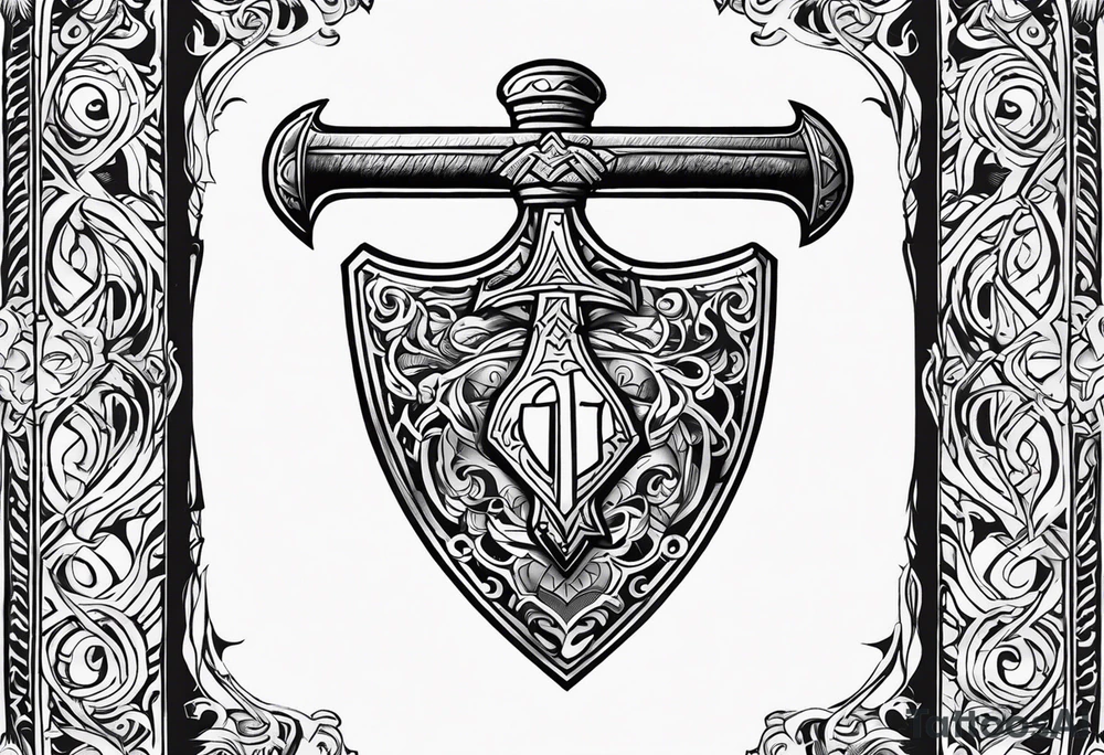 Valhalla sword shield axe tattoo idea
