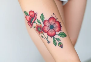 Fore arm tattoo in the neo american traditional style. I want to incorporate a few different flowers: Poppies, Morning Glory, Narcissus with green leaves in the background tattoo idea