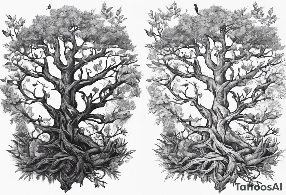 poison tree, strong, tall, birds tattoo idea