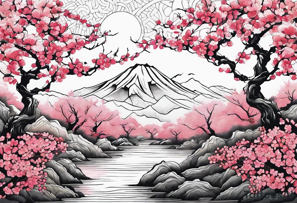 cherry blossom forest tattoo idea