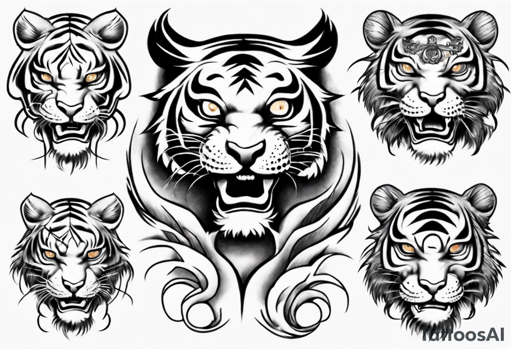 Tiger sleeve tattoo with lightning tattoo idea