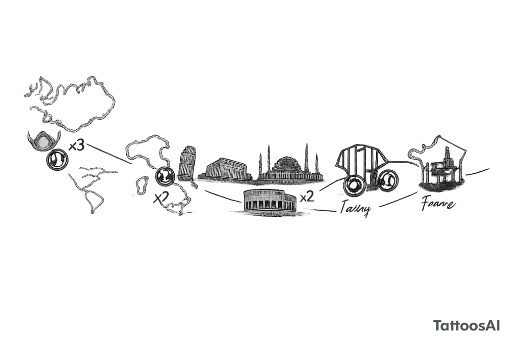 A football journey no crests stars each country on how many times ive played there
A fine-line world map or stylized route connecting Iceland ➔ Italy ➔ Spain ➔ Turkey ➔ Hungary ➔ France, with minimalist markers for each club.
Iceland x3 (sindri, ibv, stjarnan)
Italy x2 (Verona, Sassuolo)
Spain (Logrono)
Turkey x2 (Fenerbahce, Besiktas)
Hungary (Fradi)
France (Bordeaux) tattoo idea