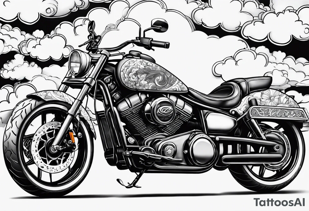 Motorcycle with clouds tattoo idea
