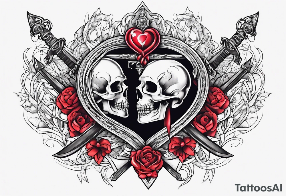 Sacred heart of marry with swords and Cancer ribbon chest tattoo tattoo idea