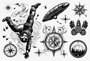 skydiving, shooting guns, adventure, compass tattoo idea