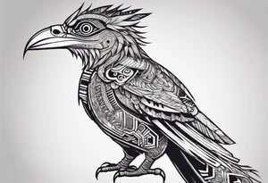 cyberpunk Aztec Quetzal bird/dinosaur that is narrow and has neurons coming from the bottom. tattoo idea