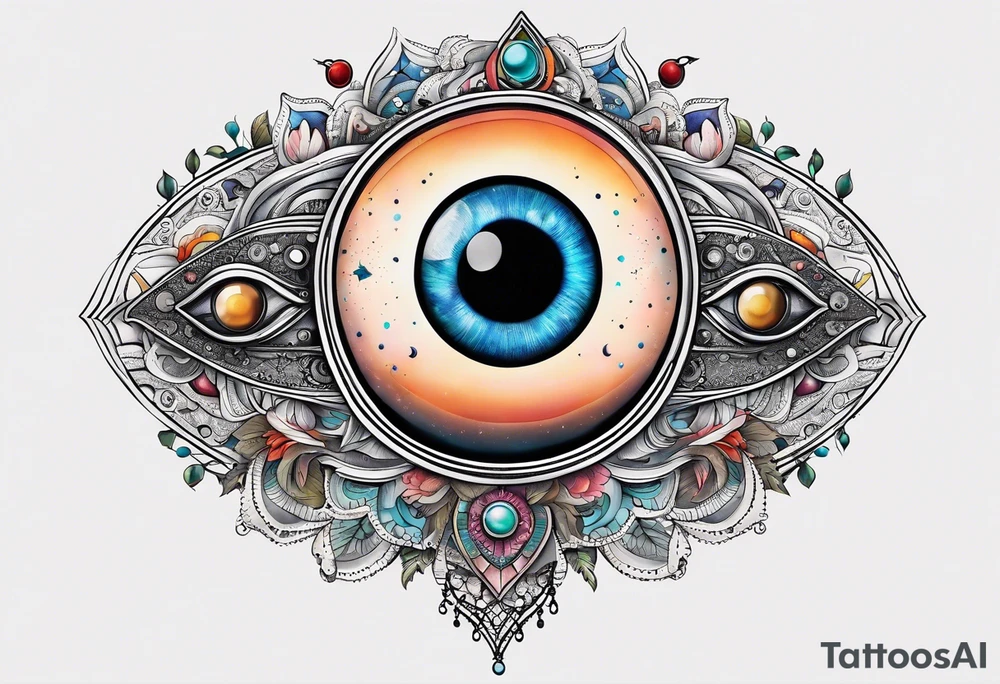 Evil eye moon Saturn tattoo idea