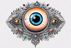 Evil eye moon Saturn tattoo idea