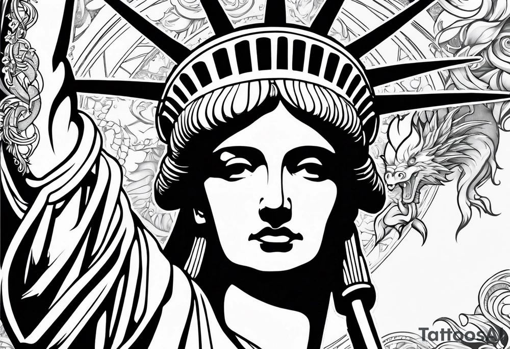 Hot Statue of Liberty with dragon wrap tattoo idea