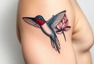 A hummingbird drinking nectar from an Egyptian lotus, make bird more black (only red , blue and black are possible colors) tattoo idea