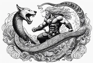 Thor getting eaten by the world serpent in the ocean tattoo idea
