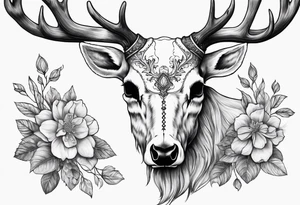Reindeer skull with flowers going up the horns tattoo idea