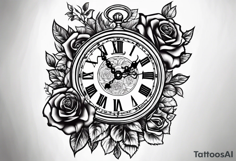 Greek gods roses and a clock tattoo idea