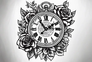 Greek gods roses and a clock tattoo idea