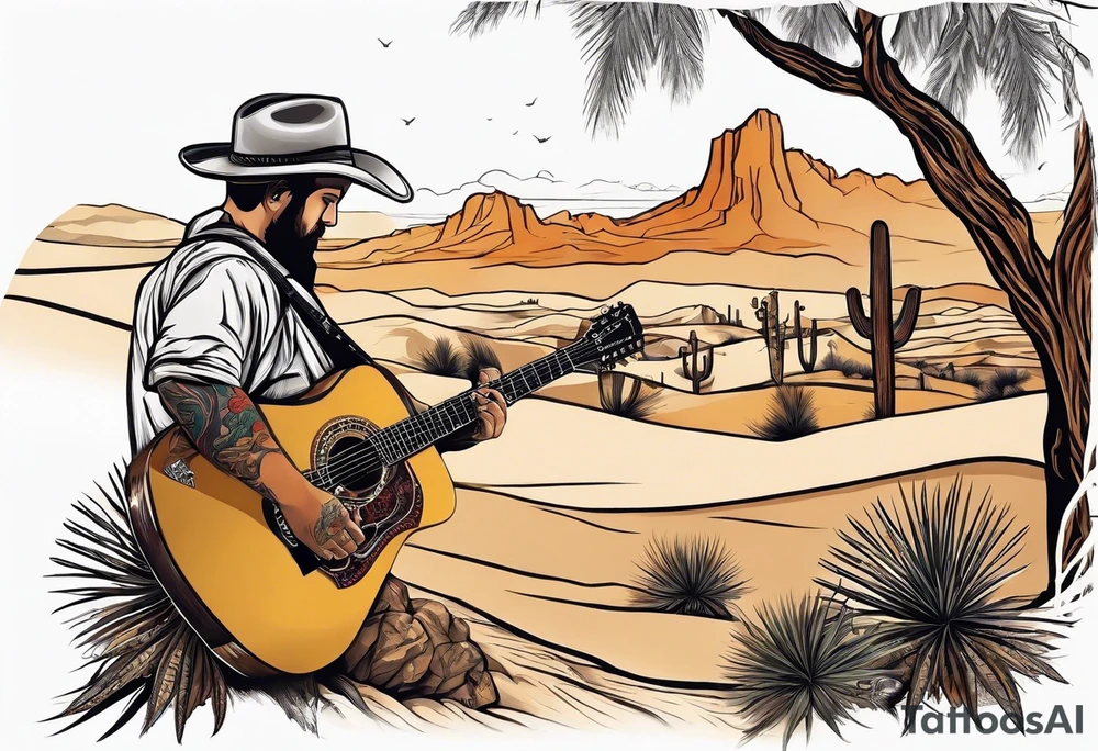 Desert scape. Guitar playing father tattoo idea