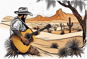 Desert scape. Guitar playing father tattoo idea