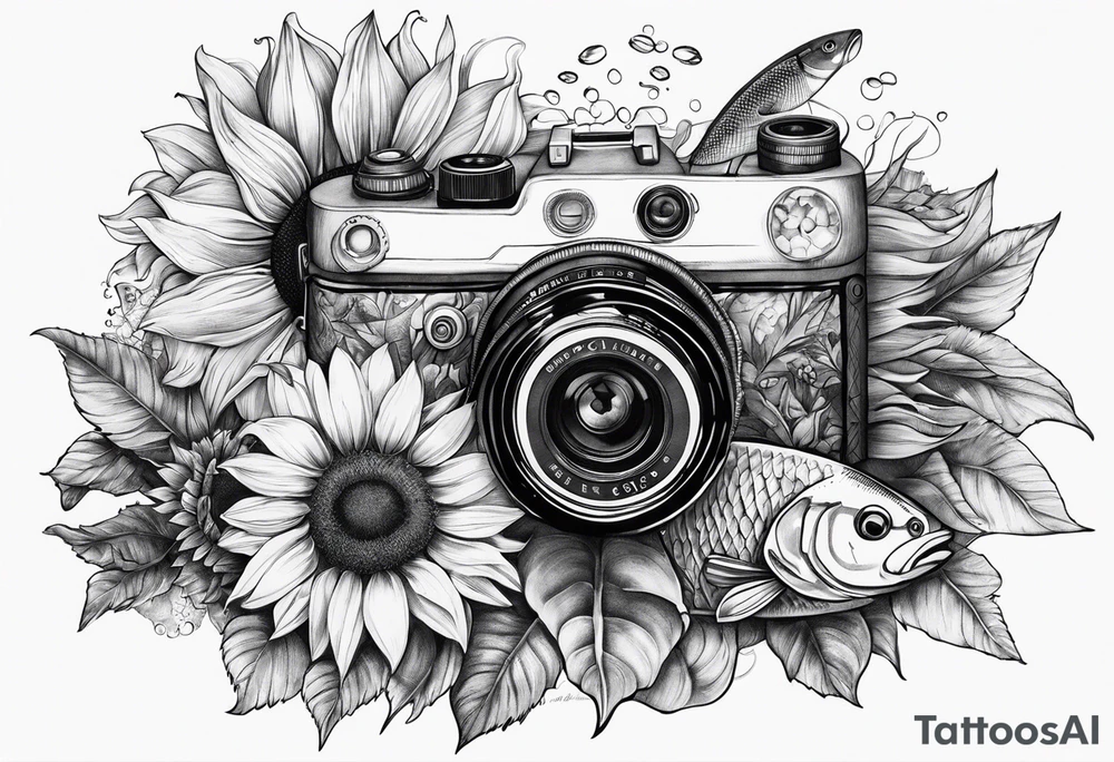 sunflower, camera, fish, tattoo idea